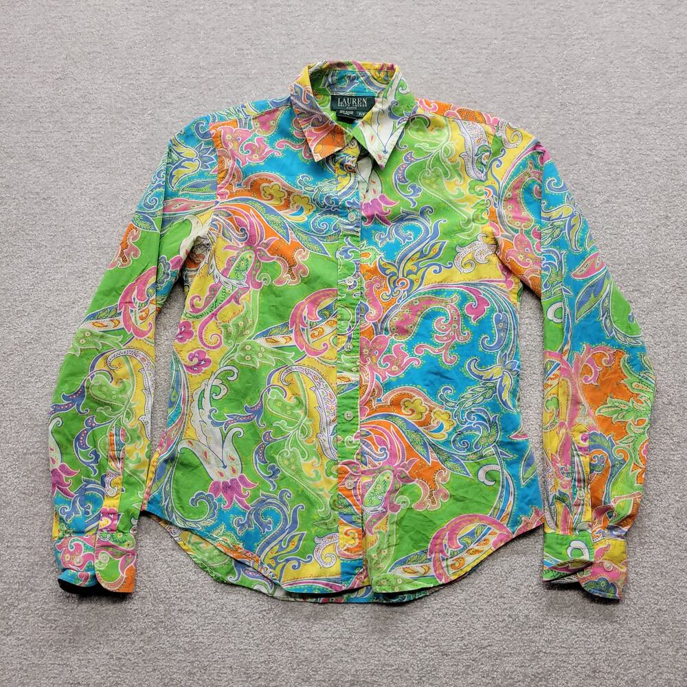 Lauren Ralph Lauren Petite P/P Shirt Womens Colorful Paisley Button Down Cotton